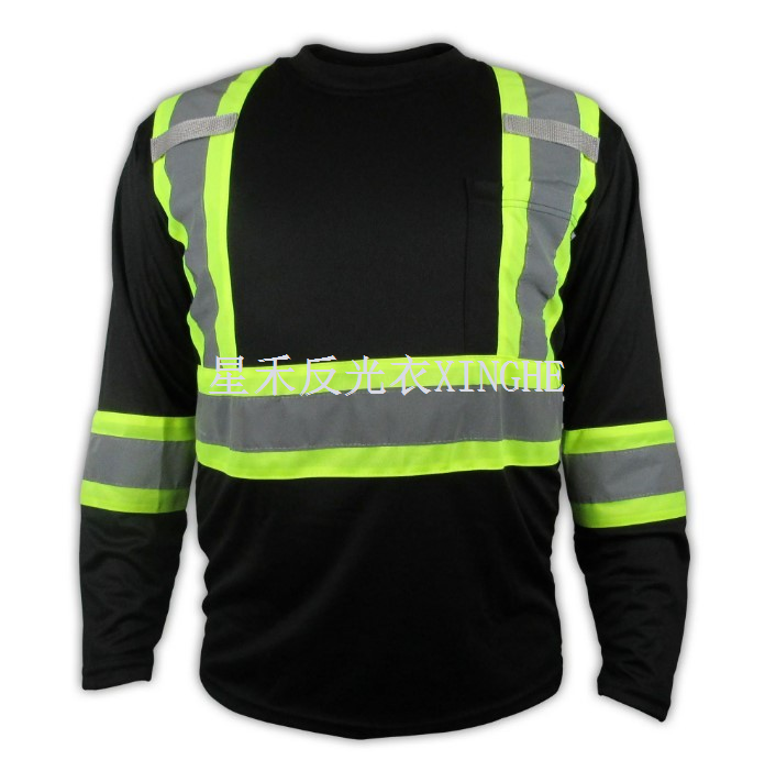 قميص أسود للسلامة عالي الوضوح