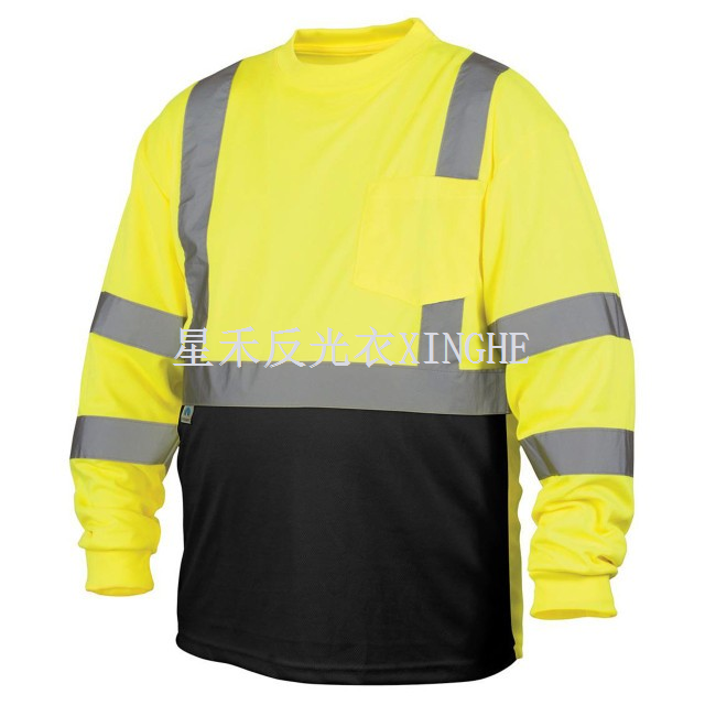 تي شيرت Hi-Viz أسود سفلي بأكمام طويلة