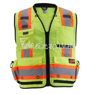 سترة أمان عالية الوضوح للمساح باللون الأصفر من الدرجة 2 مع جيوب 27-.